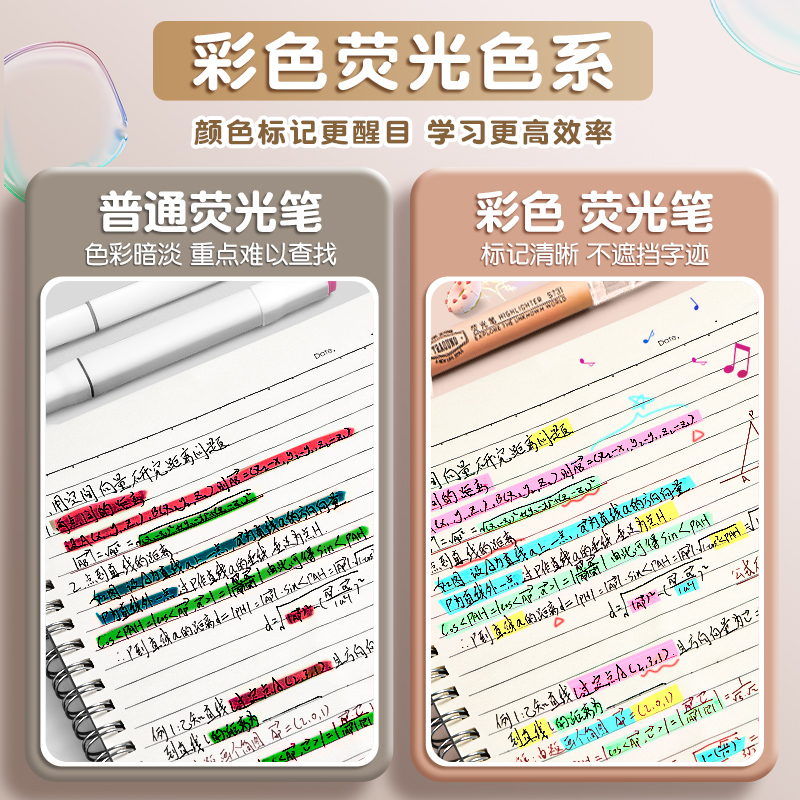 得力荧光笔小学生专用划重点记号笔彩色荧光标记笔护眼初中生做笔记手账手抄报绿色黄色多色软头荧光笔大容量