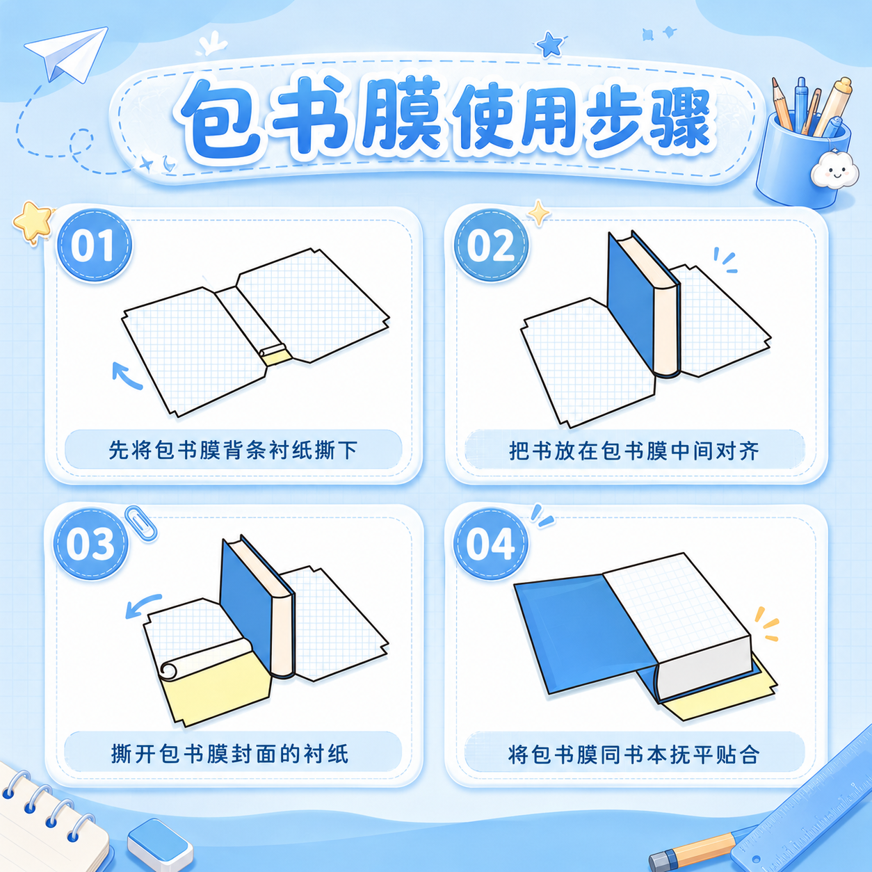 得力书皮贴纸自粘透明磨砂包书膜一年级下册包书皮书套小学生二三四年级课本A4书壳保护套16K包书纸2025新款
