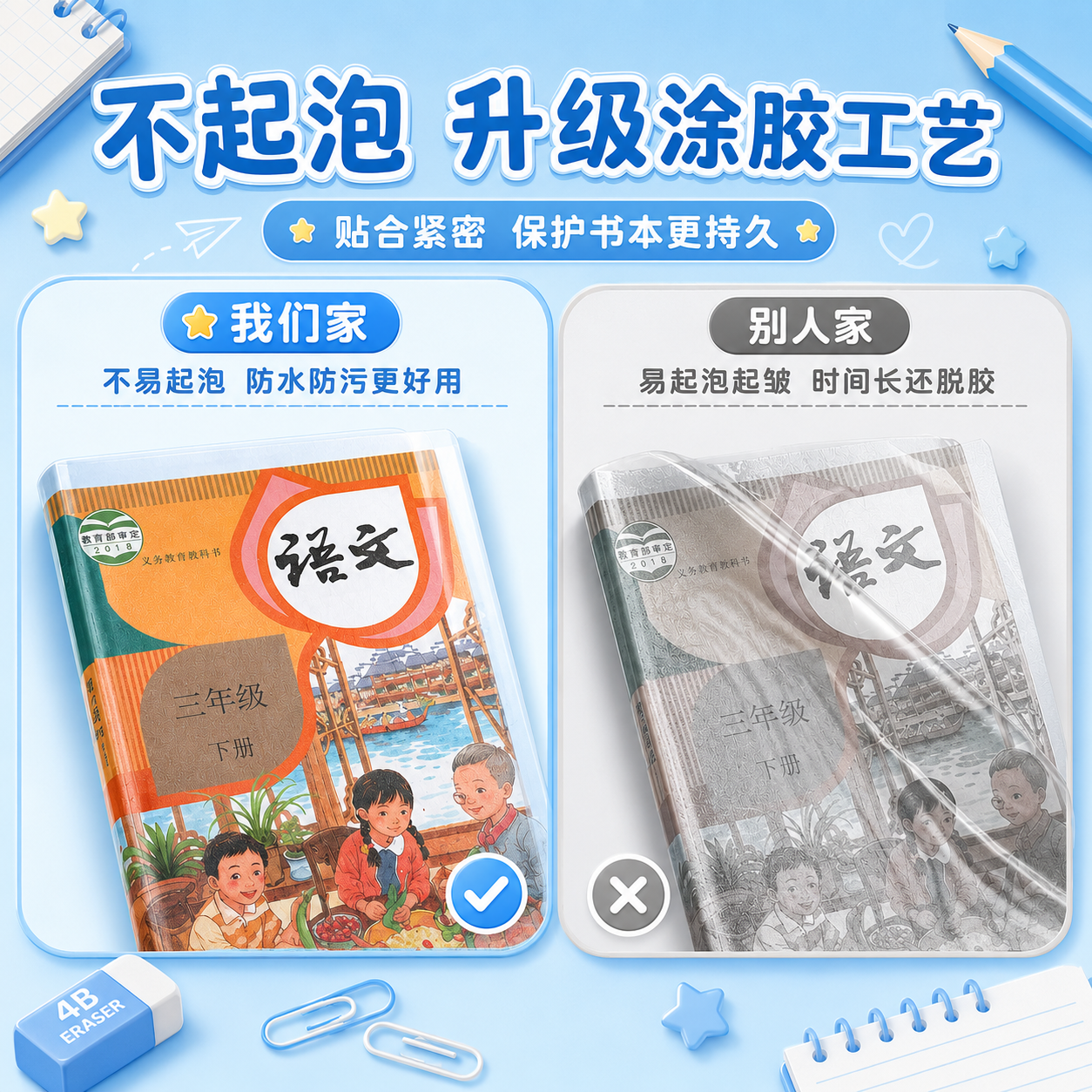 得力书皮贴纸自粘透明磨砂包书膜一年级下册包书皮书套小学生二三四年级课本A4书壳保护套16K包书纸2025新款