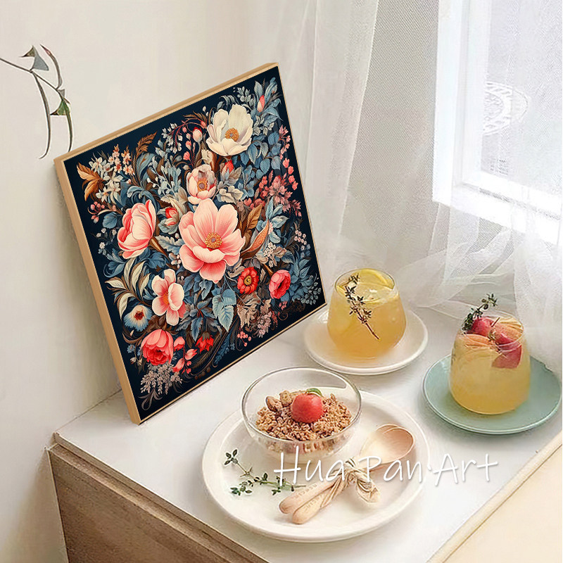 高级复古花卉钻石画2025新款满钻客厅卧室文艺装饰画手工5d十字绣,淘宝优惠券,粉丝福利购,淘宝优惠卷