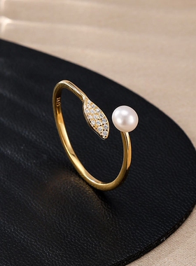 Baopu银戒指s925纯银戒指轻奢小清新气质小钻锆石珍珠纯银戒指