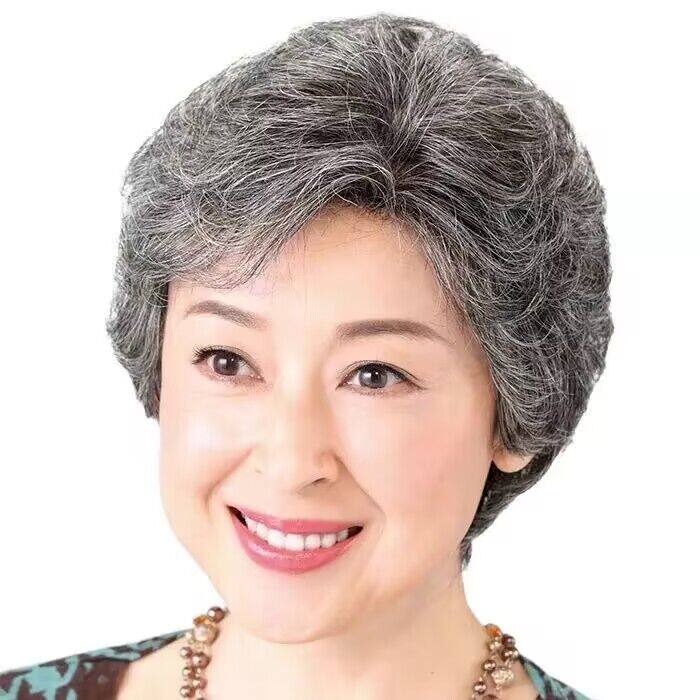中老年假发女士奶奶花白短发老人全头套灰白全真发老太太整体假发