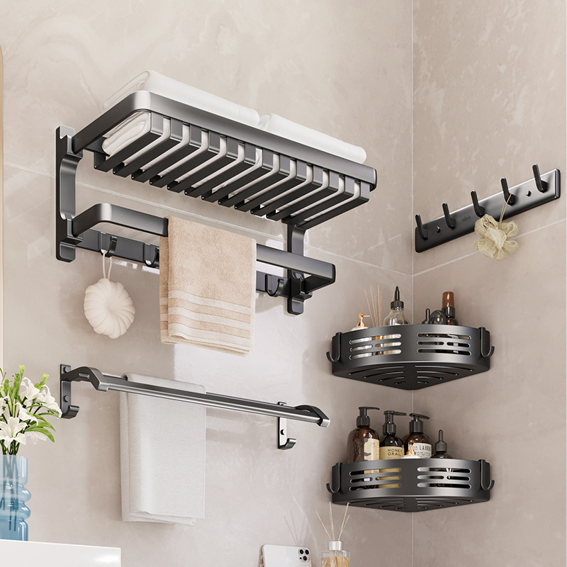 四季沐歌卫浴置物架套装浴室免打孔毛巾架卫生间厕所壁挂浴巾架,淘宝优惠券,粉丝福利购,淘宝优惠卷