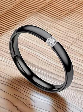 不锈钢钛钢戒指不掉色小众设计ins风饰品镶钻素圈男士代爆款