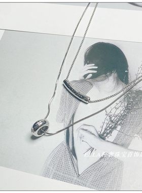 ELLA2024新款复古素银色双层圆环项链韩版个性休闲锁骨链百搭时尚