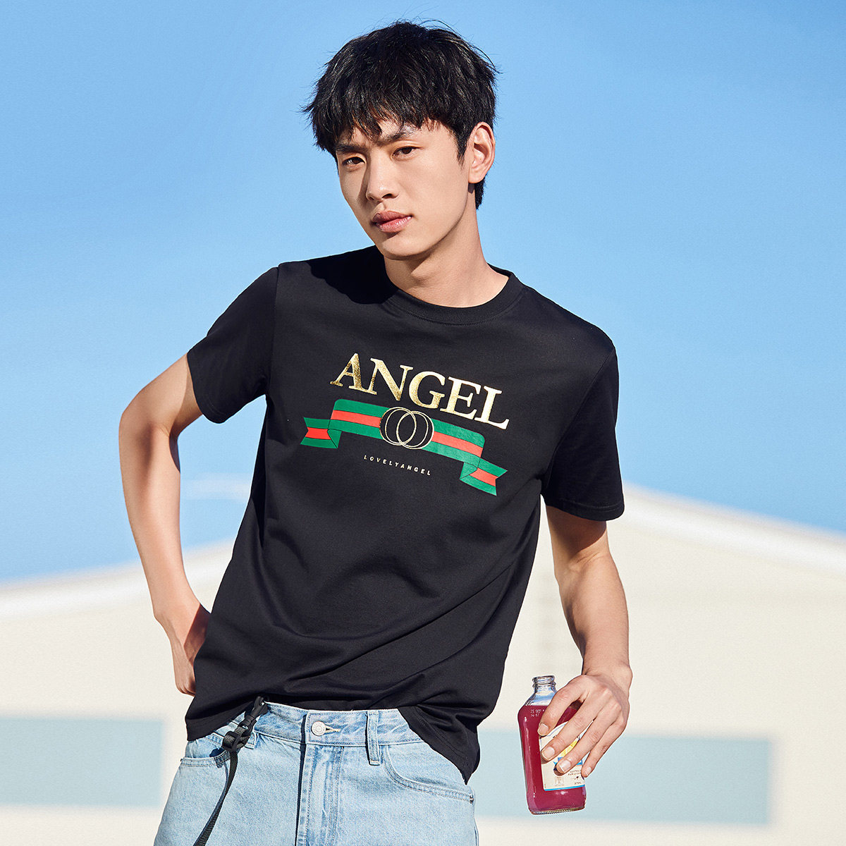 太平鸟男装奥莱夏季短袖男黑色t恤 太平鸟男装outlets店T恤