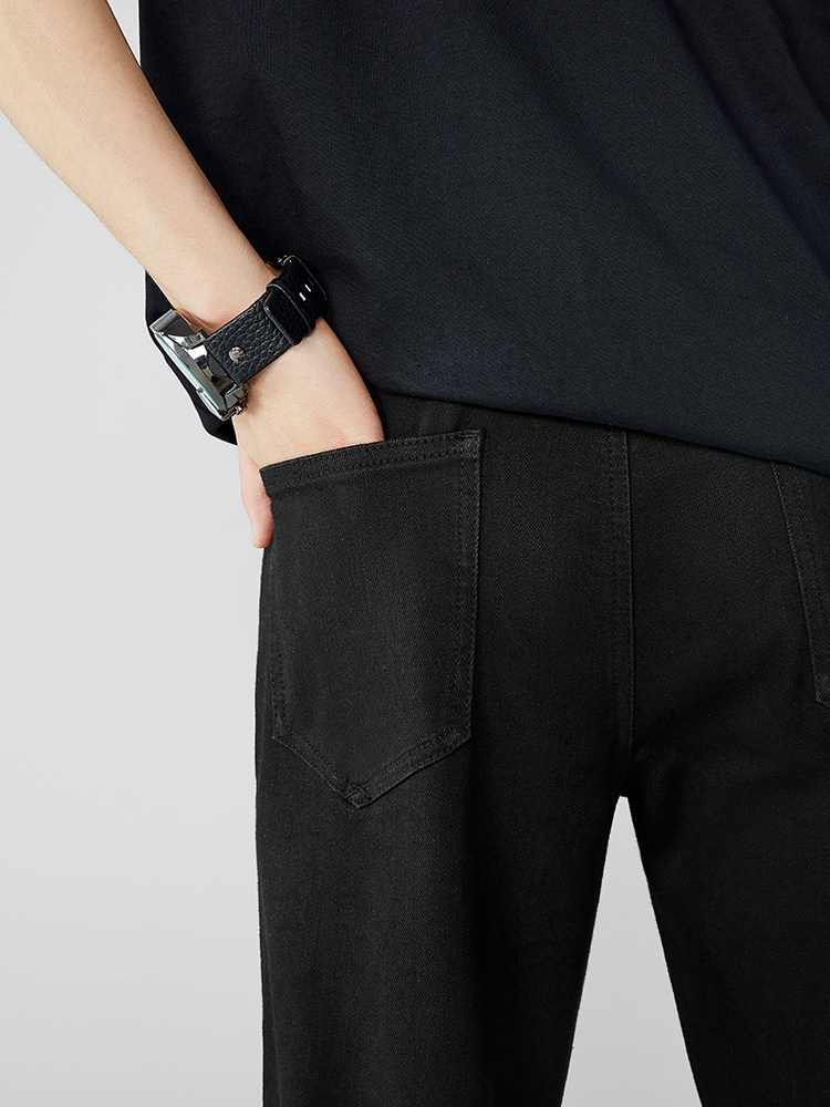 太平鸟男装秋季新款黑色直筒牛仔裤 太平鸟男装outlets店牛仔裤