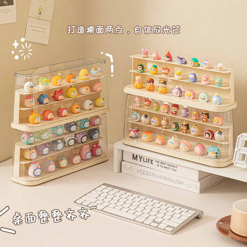萌粒展示盒盲盒展示架收纳手办贪吃崽崽泡泡玛小摆件特透明展示柜 - 图0