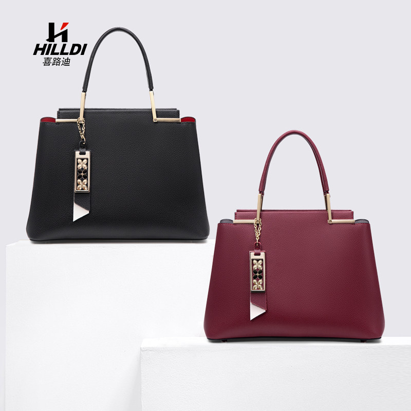 真皮中年专柜时尚红色女婆婆手提包 hilldi女士包袋