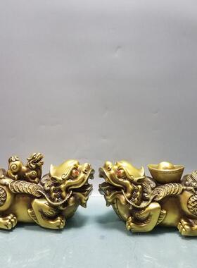黄铜貔貅摆件一对四方纳财皮丘家居客厅桌面简约装饰公司开业礼品