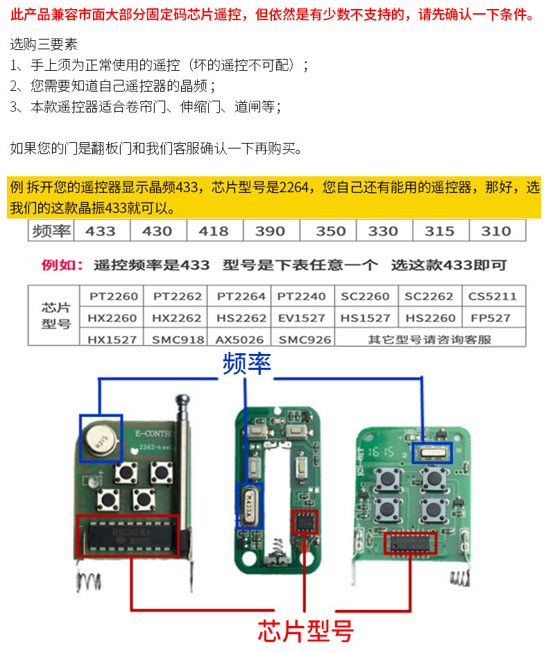 通用对拷贝电动卷帘门卷闸门伸缩门车库门遥控器钥匙433/315 - 图1