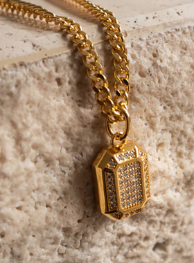 LUV AJ方牌切割满钻项链男女欧美轻奢小众气质锁骨链情侣毛衣链