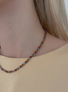 Ettoi徐璐同款棕色串珠项链