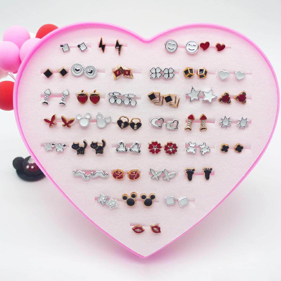 一盒36对韩版塑料女学生软陶耳钉 梦豪耳夹