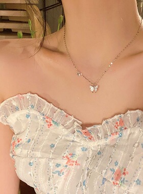 闪亮双蝴蝶项链女夏小众设计高级感轻奢精致锁骨链2022年新款颈链