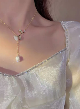 森系玫瑰花项链女ins轻奢小众高级感锁骨链百搭学生闺蜜颈链配饰