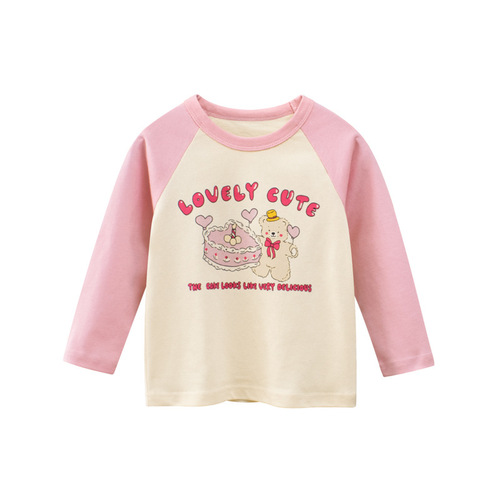 女童长袖T恤纯棉春季儿童装女宝宝卡通可爱圆领打底衫假两件上衣