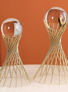 北欧轻奢风金色招财鹿黄色白水晶球风水球摆件客厅酒柜装饰摆设