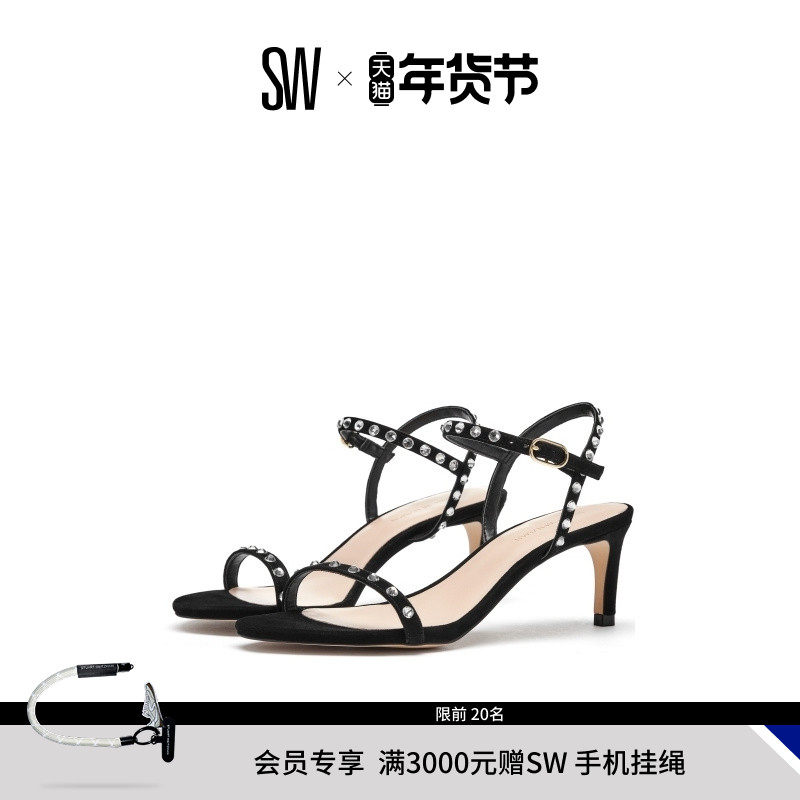 SW KASSIDY 60 SHINE SANDAL 春夏一字带水晶细高跟凉鞋女款夏季,淘宝优惠券,粉丝福利购,淘宝优惠卷