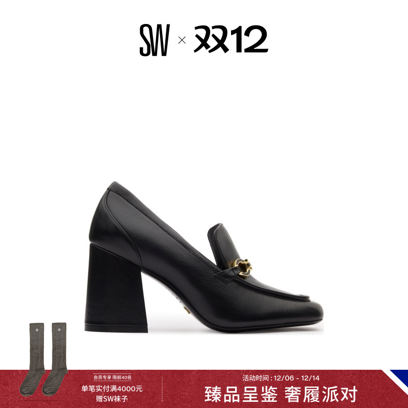 SW SIGNATURE 85 LOAFER 方头粗跟浅口金属高跟乐福鞋单鞋女 - 图0