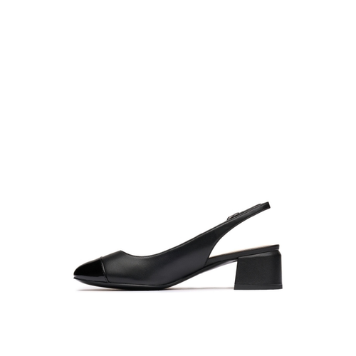 SW GABBY 45 SLINGBACK 25新款杏仁圆头方跟露跟高跟鞋女浅口单鞋 - 图1