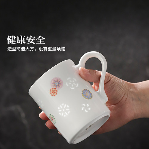 景德镇官方陶瓷茶杯玲珑雕刻高档白瓷水杯个人用办公室家用泡茶杯 - 图2