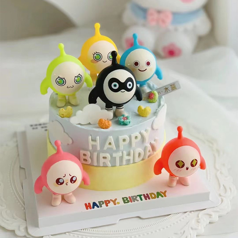 创意儿童生日蛋糕装饰摆件搪胶蛋仔派对小朋友周岁甜品台插件插牌,淘宝优惠券,粉丝福利购,淘宝优惠卷