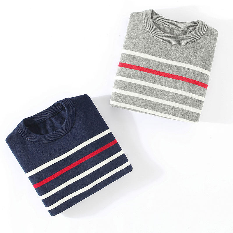 2026新中大童打底条纹套头纯棉男童毛衣圆领春秋洋气针织衫,淘宝优惠券,粉丝福利购,淘宝优惠卷