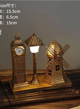 工业风大本钟模型复古沙漏装饰品摆件杂货铺橱窗道具美式桌面时钟