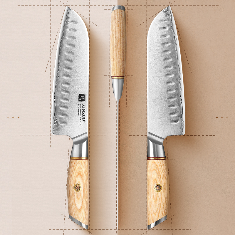 信作刀具 复合钢菜刀7英寸日式厨师刀三德刀不锈钢切片刀多用厨刀 - 图2