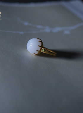 玉见和田玉碧玉南瓜戒指古法金镶嵌白玉福瓜戒指女款