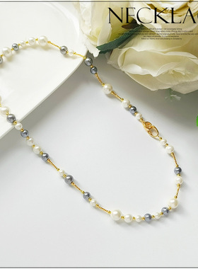 翠盈cuiying新品法式锁骨链混彩色珍珠项链轻奢礼服项链L089