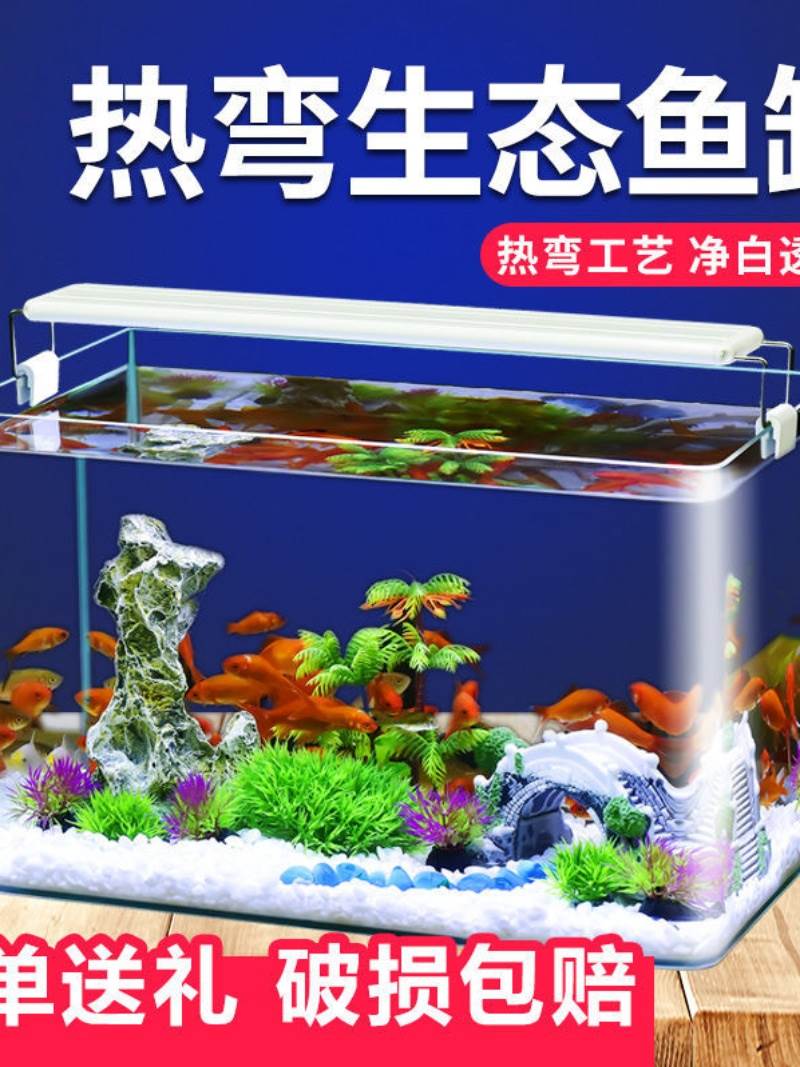 鱼缸新款客厅小型家用桌面缸造景热弯超白高清玻璃乌龟金鱼缸 - 图0