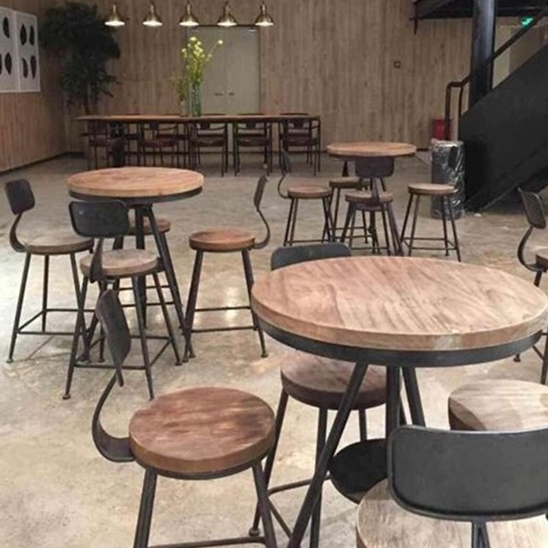 北歐咖啡廳桌椅組合鐵藝陽臺奶茶店休閒桌椅三件套實木小圓桌茶几