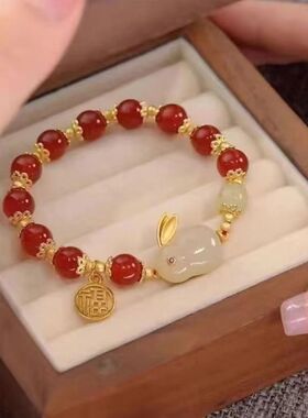 新中式玉兔手链女款ins小众设计感学生手串闺蜜古风生日礼物