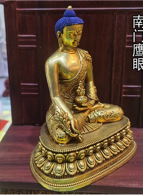 3寸5寸尼泊尔精美紫铜鎏金做旧佛像药师佛全纯铜红铜药师琉璃光佛