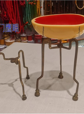 尼泊尔纯铜三脚架 简易拖巴支架三角架朵玛盘水壶托物架 托巴支架