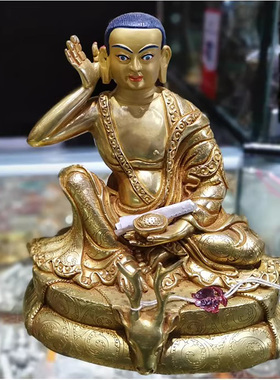 尼泊尔纯铜鎏金佛像噶举祖师三尊