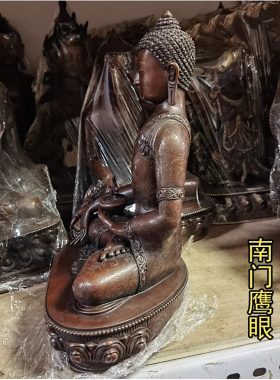 1尺约高28cm 药师佛 尼泊尔进口全紫铜手工佛像 纯铜药师琉璃光佛