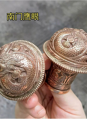 尼泊尔进口紫铜唐卡套头 唐卡纯铜轴头 唐卡画卷装裱用横轴头配件