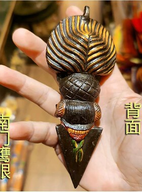 尼泊尔手工纯铁实心黑袍金刚橛彩色玛哈嘎拉降魔金刚杵可挂件13cm