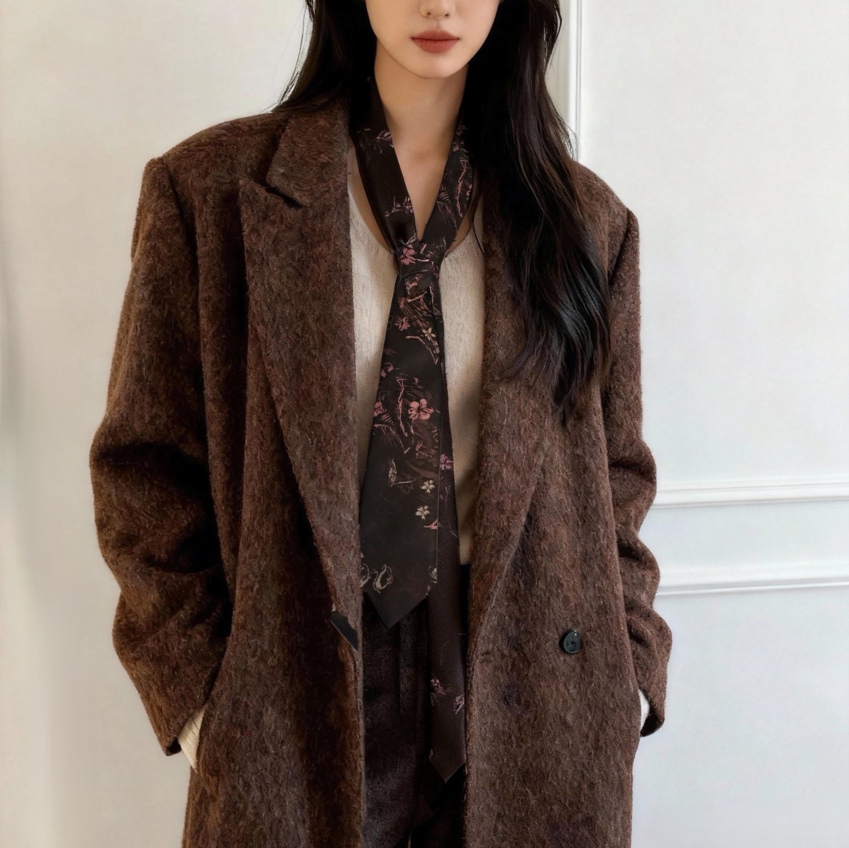 wemi美拉德棕粉色提花刺绣抽象花朵领带艺术感小众时髦复古配饰,淘宝优惠券,粉丝福利购,淘宝优惠卷