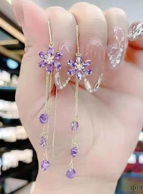紫色水晶花朵耳线耳环20