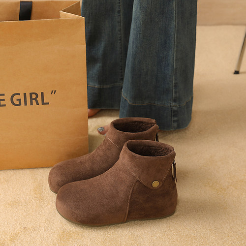 高帮勃肯鞋女2025冬季加绒保暖真皮软底复古内增高棉鞋雪地短靴子 - 图3