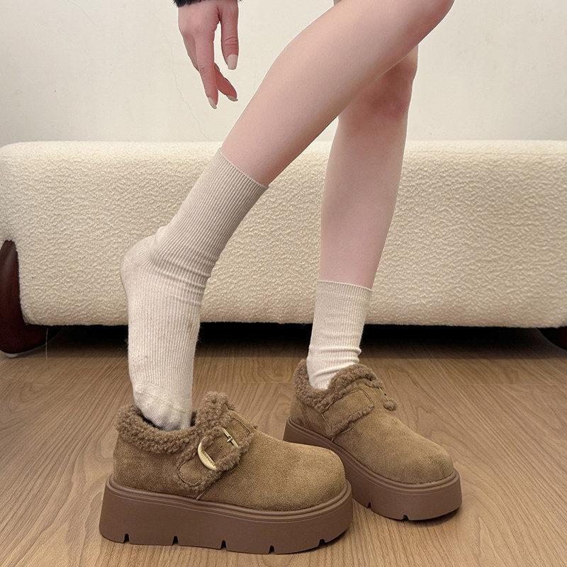 勃肯鞋女2025新款冬季玛丽珍毛毛鞋棉鞋加绒松糕厚底增高深口单鞋,淘宝优惠券,粉丝福利购,淘宝优惠卷