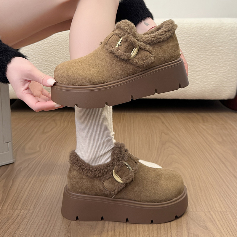勃肯鞋女2025新款冬季玛丽珍毛毛鞋棉鞋加绒松糕厚底增高深口单鞋,淘宝优惠券,粉丝福利购,淘宝优惠卷