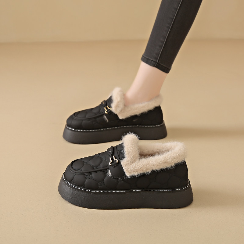 厚底棉鞋女2025冬季加绒保暖防水百搭乐福鞋一脚蹬防滑孕妇豆豆鞋,淘宝优惠券,粉丝福利购,淘宝优惠卷