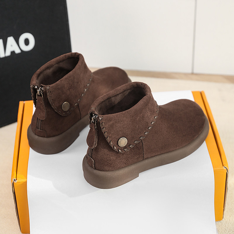 高帮勃肯鞋女2025冬季加绒保暖软底复古棉鞋后拉链棕色雪地短靴子,淘宝优惠券,粉丝福利购,淘宝优惠卷
