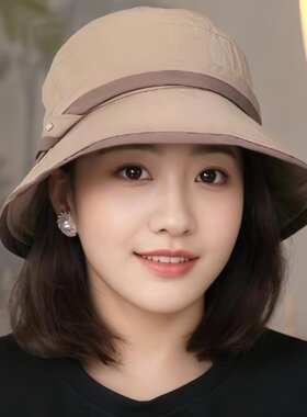 女式遮阳防晒凉帽轻薄速乾春秋2025新款洋派渔夫帽遮脸出游遮阳帽