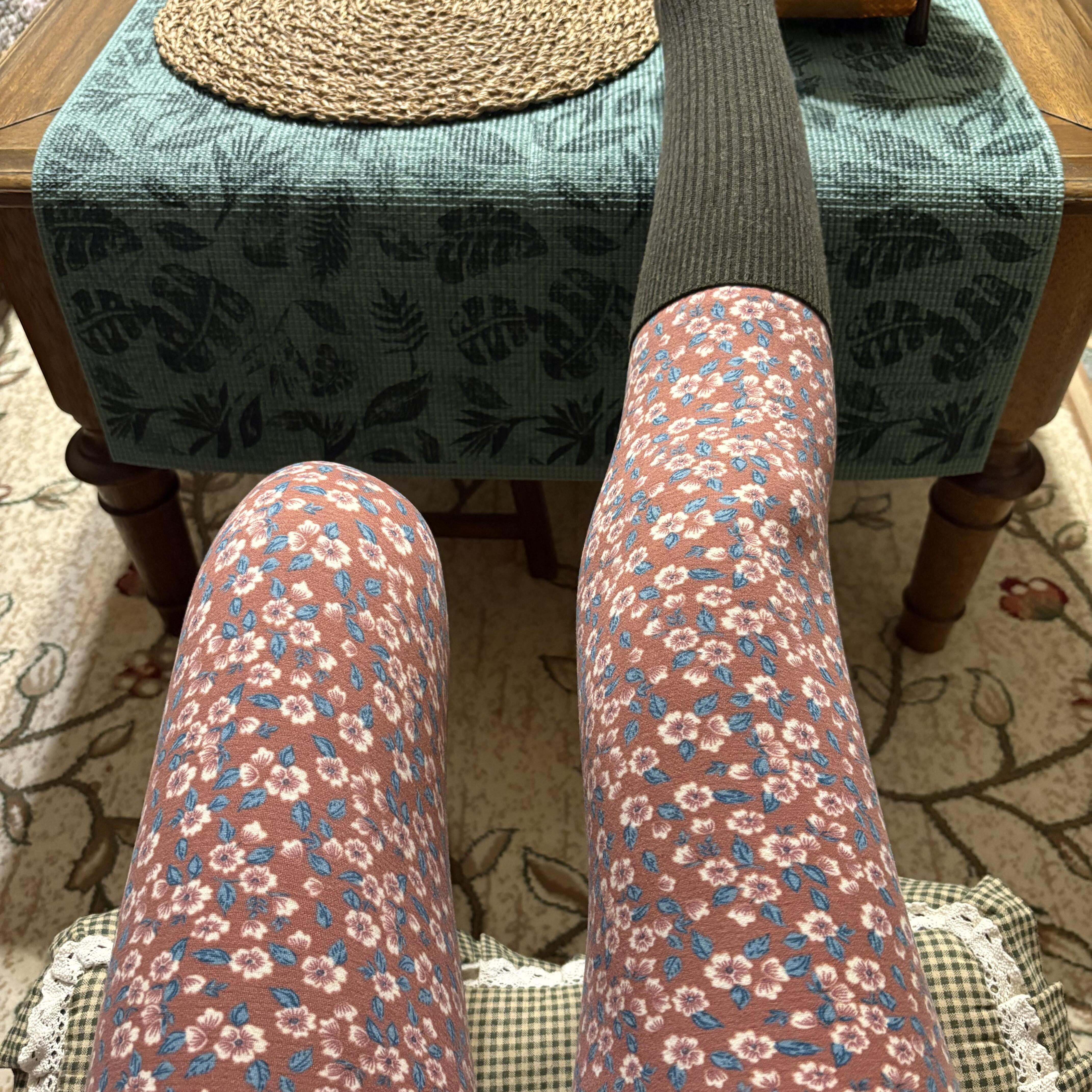 德绒秋裤女士款双面磨毛碎花裤高腰无痕款自发热不掉裆打底保暖裤